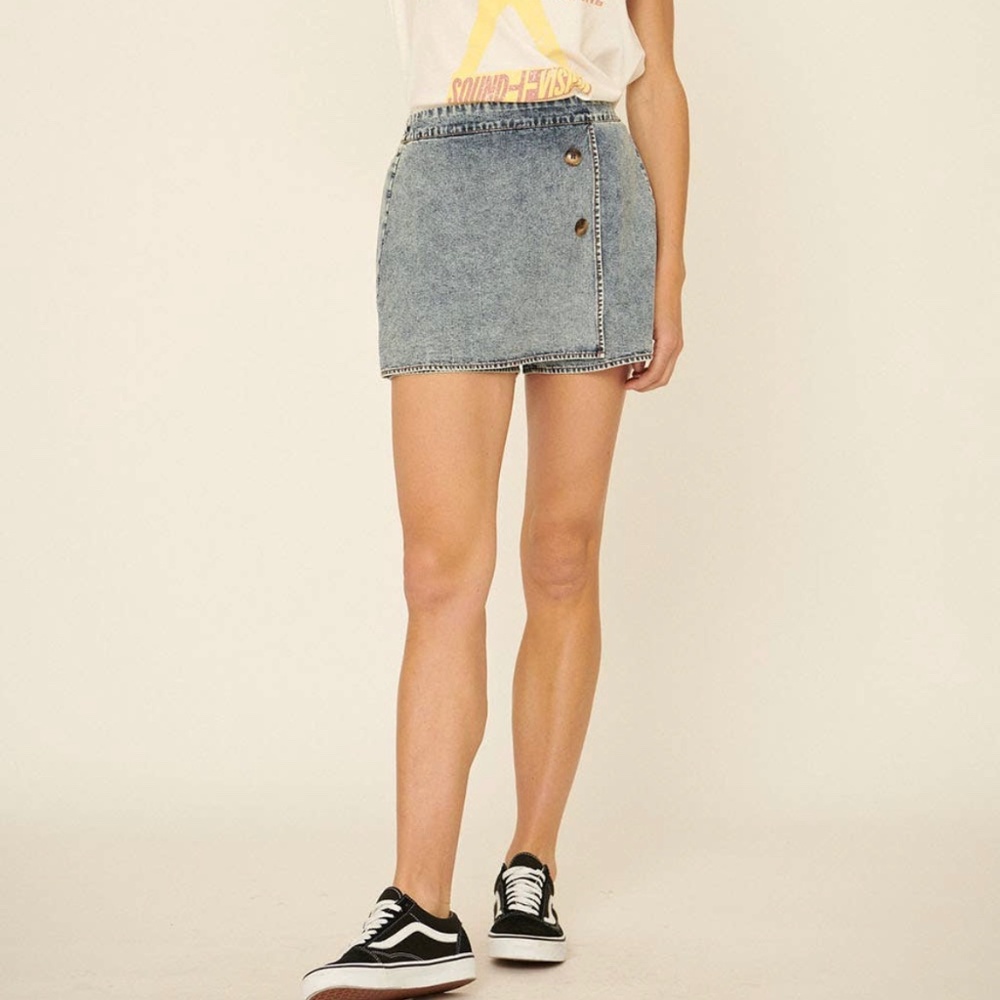 Acid-Washed Denim Wrapped Skort